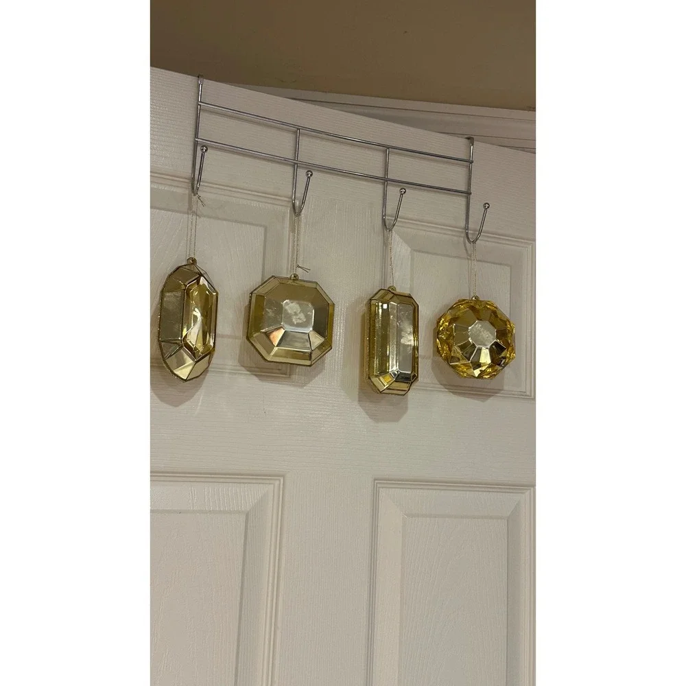 Set of 4 Large Champagne Gold Faceted Gemstone Christmas Ornaments Jewel Decor